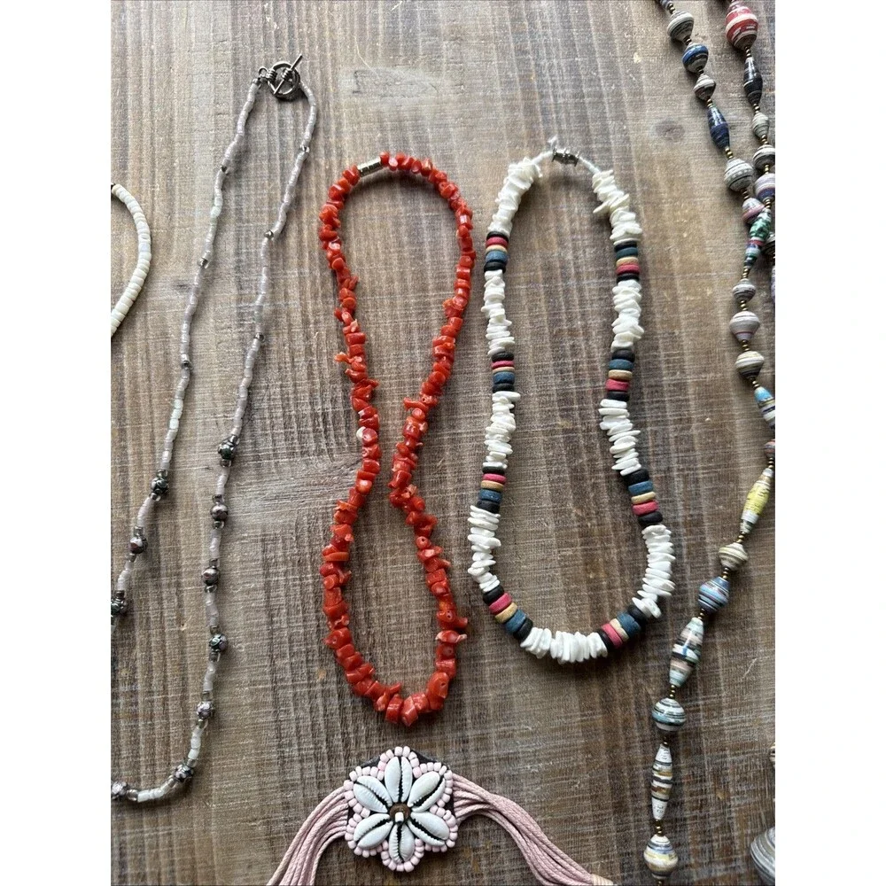 Vintage Puka Shell And Beaded Jewelry Lot (7) Beach Bohemian Shells Coastal